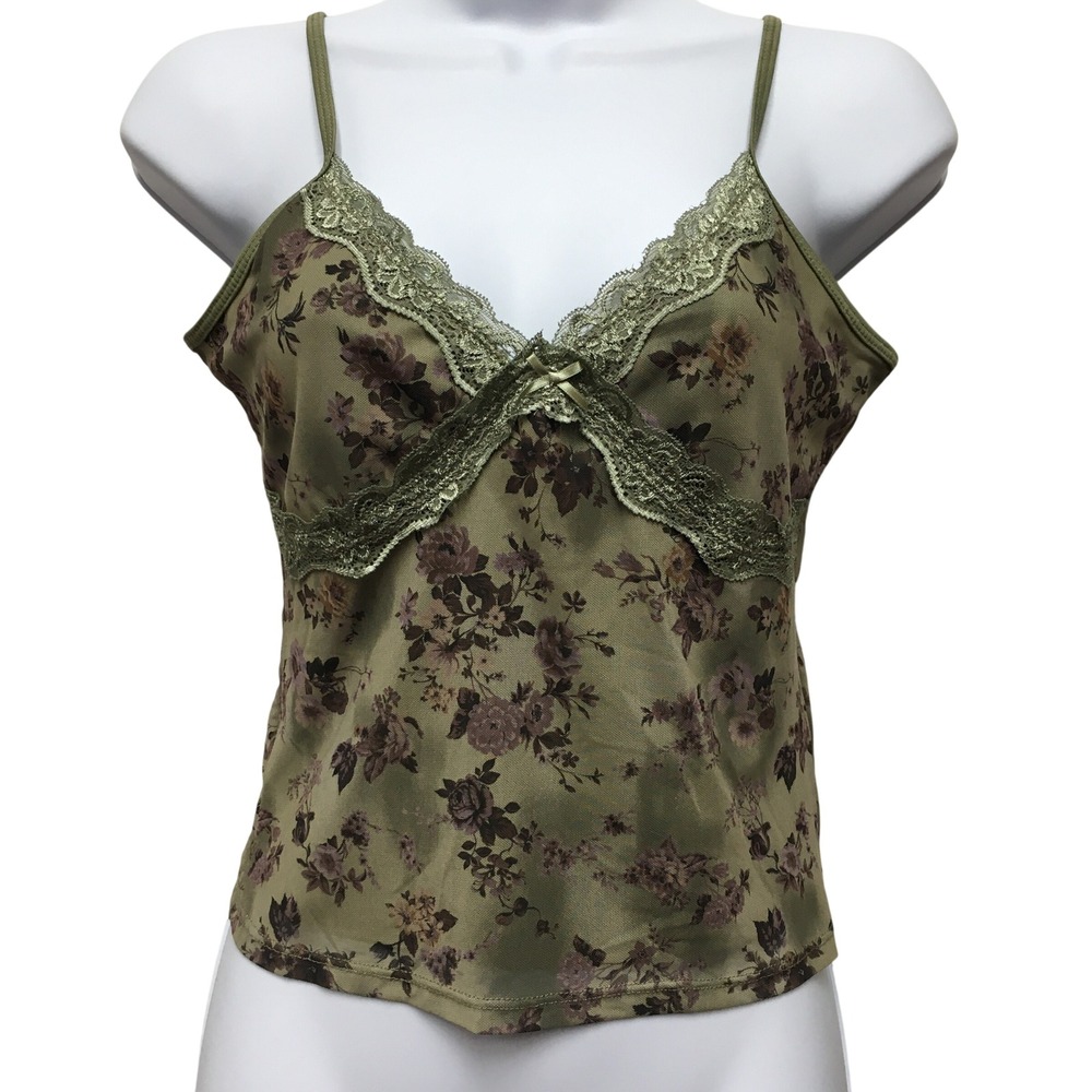 Pink Rose Babydoll Floral Lace Mesh Camisole Women's Medium Green Cottage Fairy